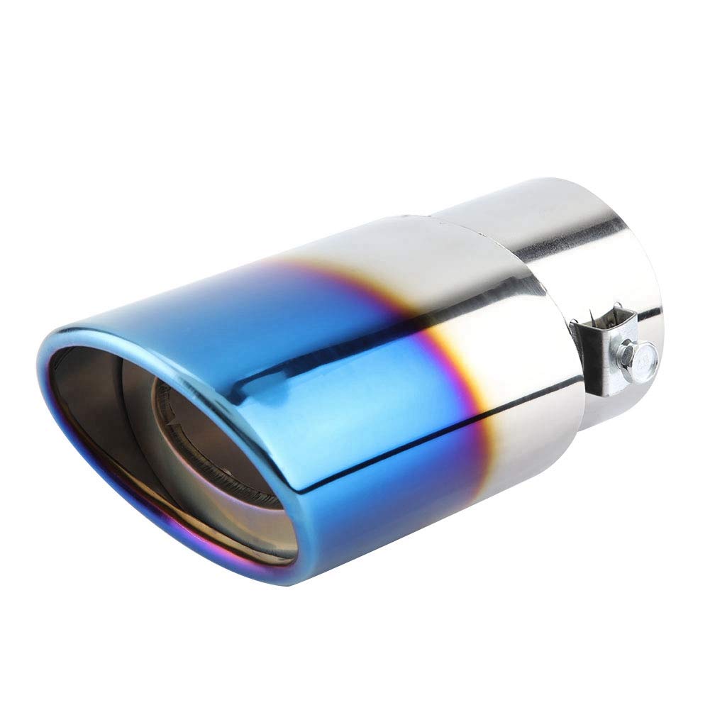 Exhaust Tail Muffler Tip, Fydun 5.3-3.8cm Chrome Blue Universal Car Straight Exhaust Pipe, Rear Muffler Tip Tail Throat Car Exhaust Tip