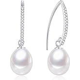 ZoVanHee Freshwater Pearl Earrings for Women, 925 Sterling Silver, Pearl Drop Earrings, Birthday Gift for Her, Mom, Wedding Gift for Bride, Bridesmaid