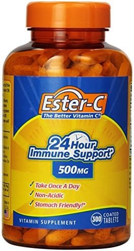 Ester-C 24 Hour Immune Support 500 milligrams Non-acidic Stomach Friendly, Coated Tablets, 300-Counts