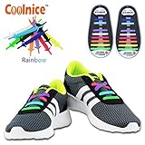 No Tie Elastic Shoelaces by Coolnice®, Silicone Shoe Lace Lock Bands for Kids or Adults 20 Pc DIY for sneakers, boots, running, triathalon- Color of Rainbow
