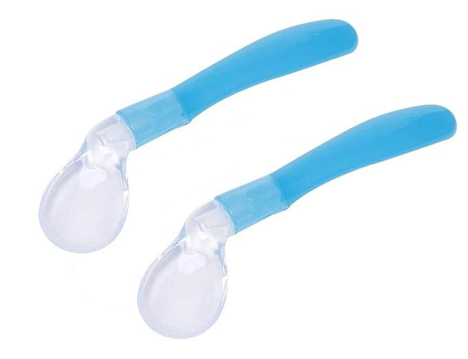 Electomania Elbow Silica Gel Soup Spoon Baby Safety Soft Spoon Baby weaning Spoon Set of 2 (Blue)