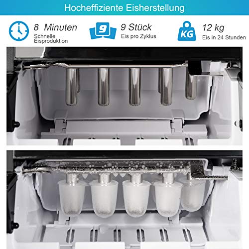 COSTWAY 1,85L Eiswürfelmaschine 12kg/24H, Ice Maker 9 Eiswürfel in 8 min, Eismaschine Eiswürfelbereiter inkl… – Bild 4