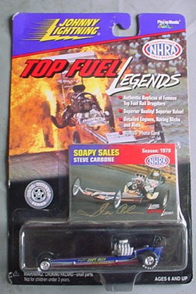 Johnny Lightning Top Fuel Legends NHRA Soap Sales Steve Carbone 1970 BLUE