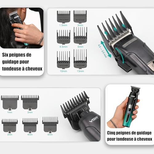 VGR 694 Professional Men's Hair Clipper Kit, Wireless Beard and Hair Trimmer with Magnetic Charging Station, Barber Kit Equipped Ceramic Blades and LED Display, Green