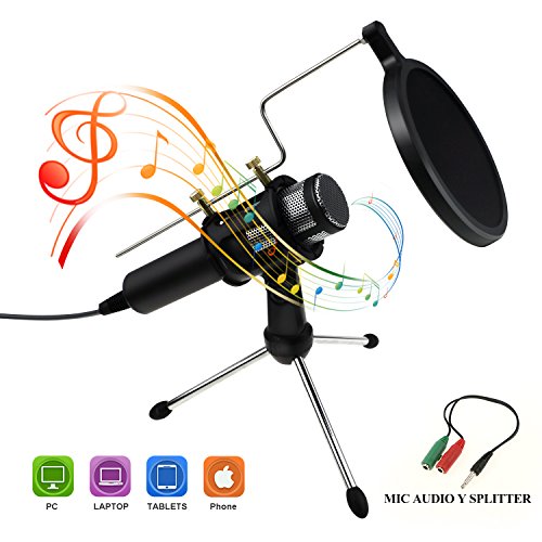 Philonext Condenser Microphone, Portable Mini Condenser Microphone, 3.5mm Plug & Play Home Studio Vocal Recording Microphone with Tripod Stand for PC Laptop Tablet and Phone