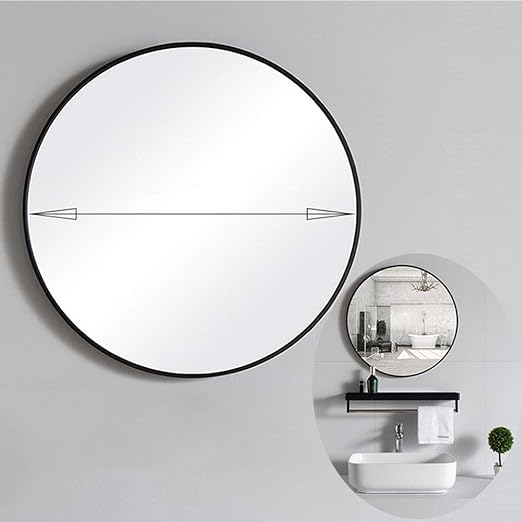 40cm/50cm/60cm/70cm Diameter Circular Wall Mirror No Drilling, Modern Round Metal Framed Hanging
