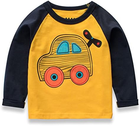 Ubeiyi Little Boys Cotton Long Sleeve T-shirt Toddler Cartoon Tee (6T, Yellow)