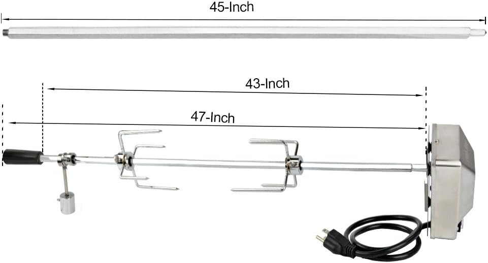 onlyfire 6012 Universal Grill Replacement Rotisserie Kit for Spit Rods- 45'' X 1/2'' Hexagon Spit Rod/Electric Motor(Do Not Fit Weber Gas Grill) : Garden & Outdoor
