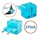 Yubi Power European Plug Adapter 2 in 1 Universal Travel Adapter with 2 Universal Outlets - 2 Pack - Light Blue - Type C for Europe, France, Germany, Russia, Spain & More.