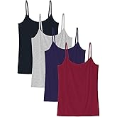 Knuffnee Women Camisoles Spaghetti Strap Tank Top Basic Cami Undershirt 4 Pack