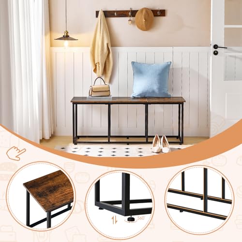 HOOBRO Dining Bench for Dining Room, 120cm Dining Table Bench Seat, Wooden Dining Bench Indoor, Industrial Entryway Bench with Steel Frame for Living Room, Bedroom, Rustic Brown and Black EBF45CD01