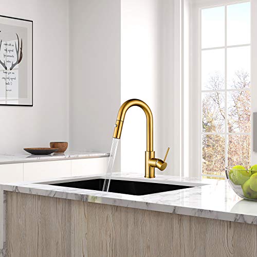 AguaStella AS59BG Brushed Gold Bar Faucet or Prep Kitchen Sink Faucet with Pull Down Sprayer and