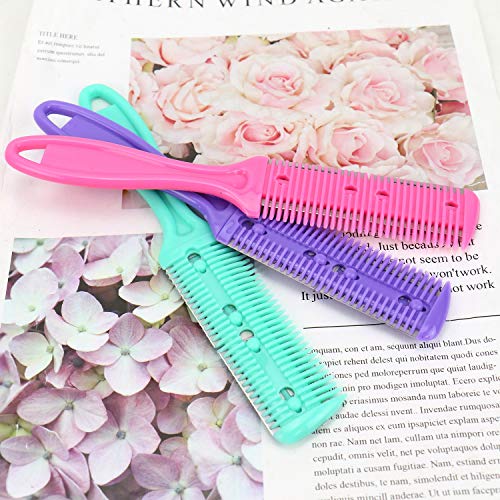 WEFOO Professional Trimmer Razor Dual Side Cutting Scissors DIY Hair Thinning Comb Slim Haircuts Cutting Tool Blade Barber Cut Hair Brush Tools, 3 Pack