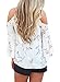 HOTAPEI Women's Floral Print Open Shoulder 3 4 Sleeve Chiffon T Shirt Tops Blouse,Ivory,(US 8-10) Medium