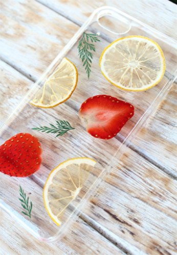 Dried Fruit iPhone Case - Handmade Real Pressed Dried Strawberry & Lemon Fruit Phone Case for iPhone 7, iPhone 8, iPhone 7 plus, 8 Plus. iPhone X (10) Soft Silicone Rubber Cover- Floral iPhone Case
