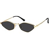 Fozono Retro Irregular Narrow Sunglasses for Women Trendy Vintage Polygon Small Shades Metal Frame UV Protection