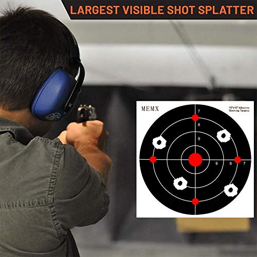 MEMX Reactive Target Stickers - 10 inch Self Adhesive Shooting Targets - High Visibility Impact - Gun Targets for Rifle - Pistol - Airsoft - BB Gun - Pellet Gun - Air Rifle（50Pack）