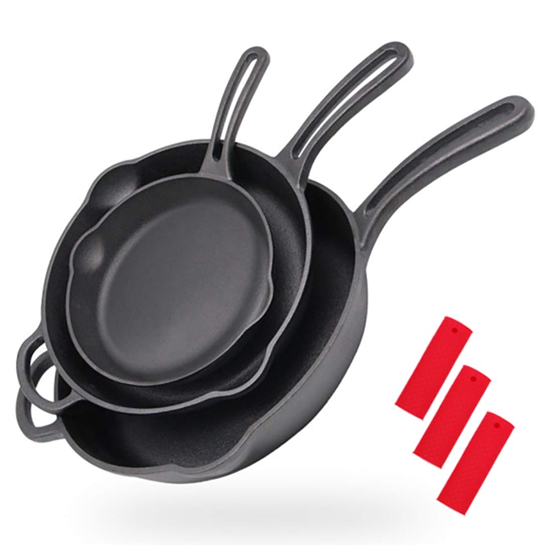 Cast Iron Skillet Set 3 PCS Non-Stick Fry Pans for Stove top, Oven Use, Outdoor Camping 8" 10" 12"