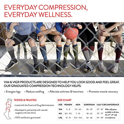 VIM & VIGR Men's 15-20 mmHg Compression Socks: Rugby Stripe - Evening & Camel (Cotton) (Small)