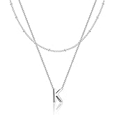 Poxtex Initial Necklaces for Women 14K Gold Silver Plated Letter Jewelry Non Tarnish Layered Dainty Cute A-Z Pendant Choker Necklace Waterproof Trendy Name Necklace Personalized Jewelry Gift for Women