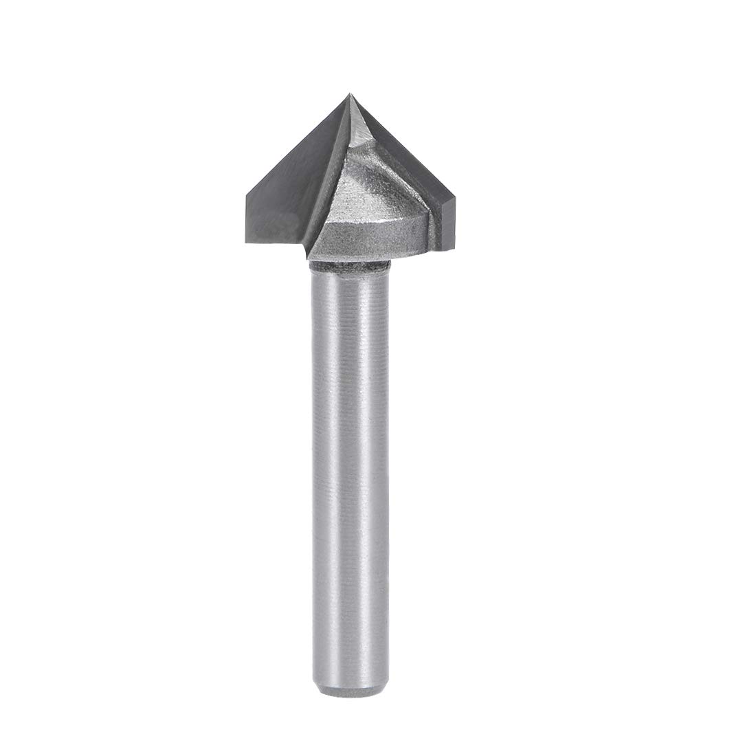 sourcing map 90 Degree V-Groove Router Bit 16mm Dia with 6mm Shank, Titanium Steel Tipped V Grooving Bit (Gray)