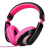RockPapa On Ear Stereo Headphones Earphones for Adults Kids Childs Teens, Adjustable, Heavy Deep Bass for iPhone iPod iPad MacBook Surface MP3 DVD Smartphones Laptop (Black/Pink)