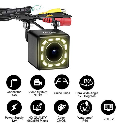 Front Rear View Car Camera, Mougerk Front Backup Camera 170 Degree Wide Angle Waterproof 12 LED Nigh Vision Lights Reverse Cameras for 12V Cars