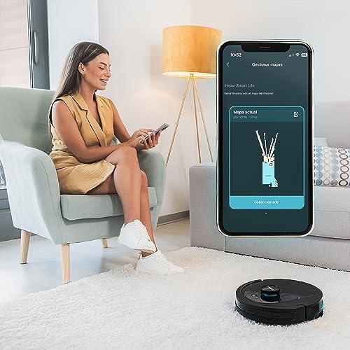 Robot Aspirador y Friegasuelos Conga 8490 Ultimate Ultra Power. Navegación Láser, App, Barre, Aspira, Friega y Pasa la Mopa, 7000 Pa, hasta 170 Min Autonomía, Cepillo Central de Silicona
