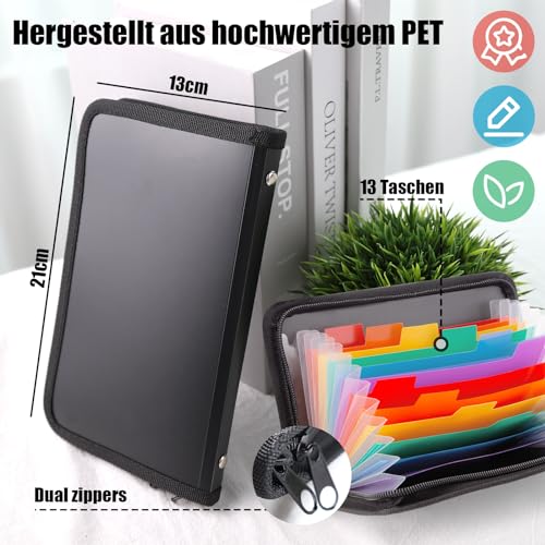 Koogel Fächermappe A5, Fächermappe Datei Organizer mit Reißverschluss Ordnungsmappe 13 Fächern Dokumentenmappe für Schecks Rechnungen Quittungen Tickets