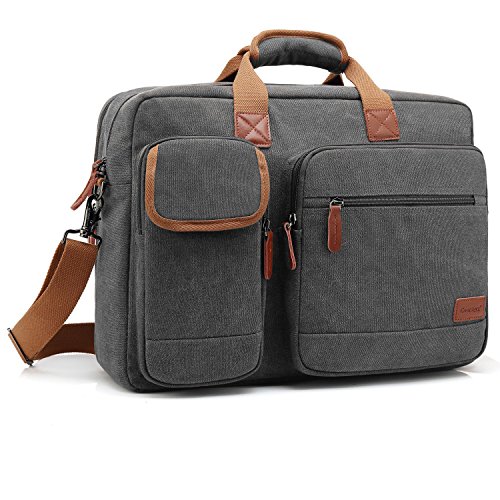 CoolBELL 17.3 Inch Laptop Messenger Bag Briefcase Protective Shoulder Bag Multi-functional Business Hand Bag For Laptop / Ultrabook / Tablet / Macbook / Dell / HP / Men / Women (Canvas Dark Grey)