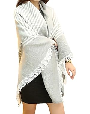 Plaid Blanket Thick Winter Scarf Tartan Chunky Wrap Oversized Shawl Cape