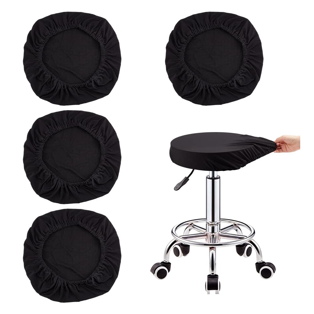 AHANDMAKER Bar Stool Covers, Round Stool Seat Slipcover, Black Stretchy Stool Cushion Covers, Washable Dustproof Elastic Barstool Slipcover for Upholstered Furniture, Set of 4