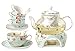 Jusalpha Fine Bone China Coffee Cups Flower Series Teacup Saucer Spoon with Teapot Warmer & Filter, 16 pcs in 1 set (FL-Glass pot 01)