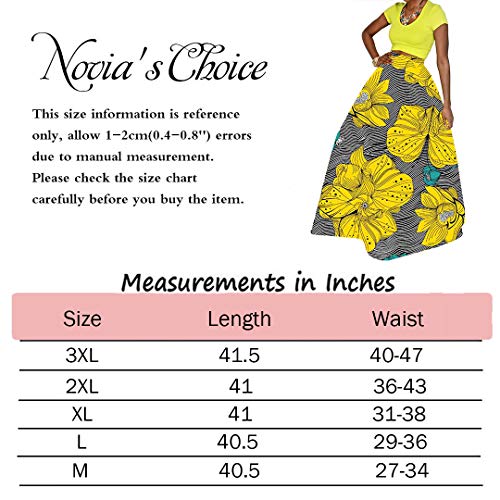 Novia's Choice Women African Floral Print Pleated High Waist Maxi Long A-Line Skirt(Big Yellow Flower M)