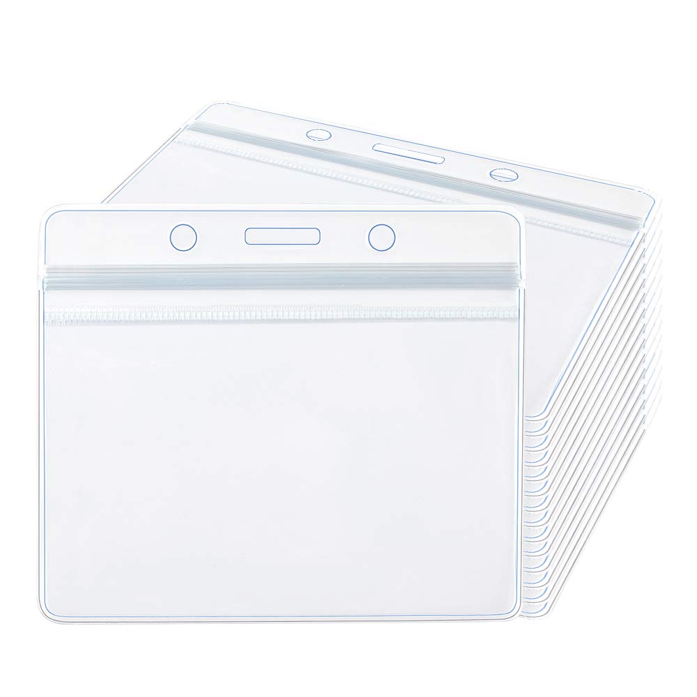 Dadabig 100 PCS Badge Holder, Horizontal Name Tag Clear Waterproof ID Card Holders for Multiple Cards