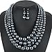 KOSMOS-LI Multi Layer Large Pearl Strand Necklace Bracelet And Earring Imitate Grey Pearl Jewelry Set For Women