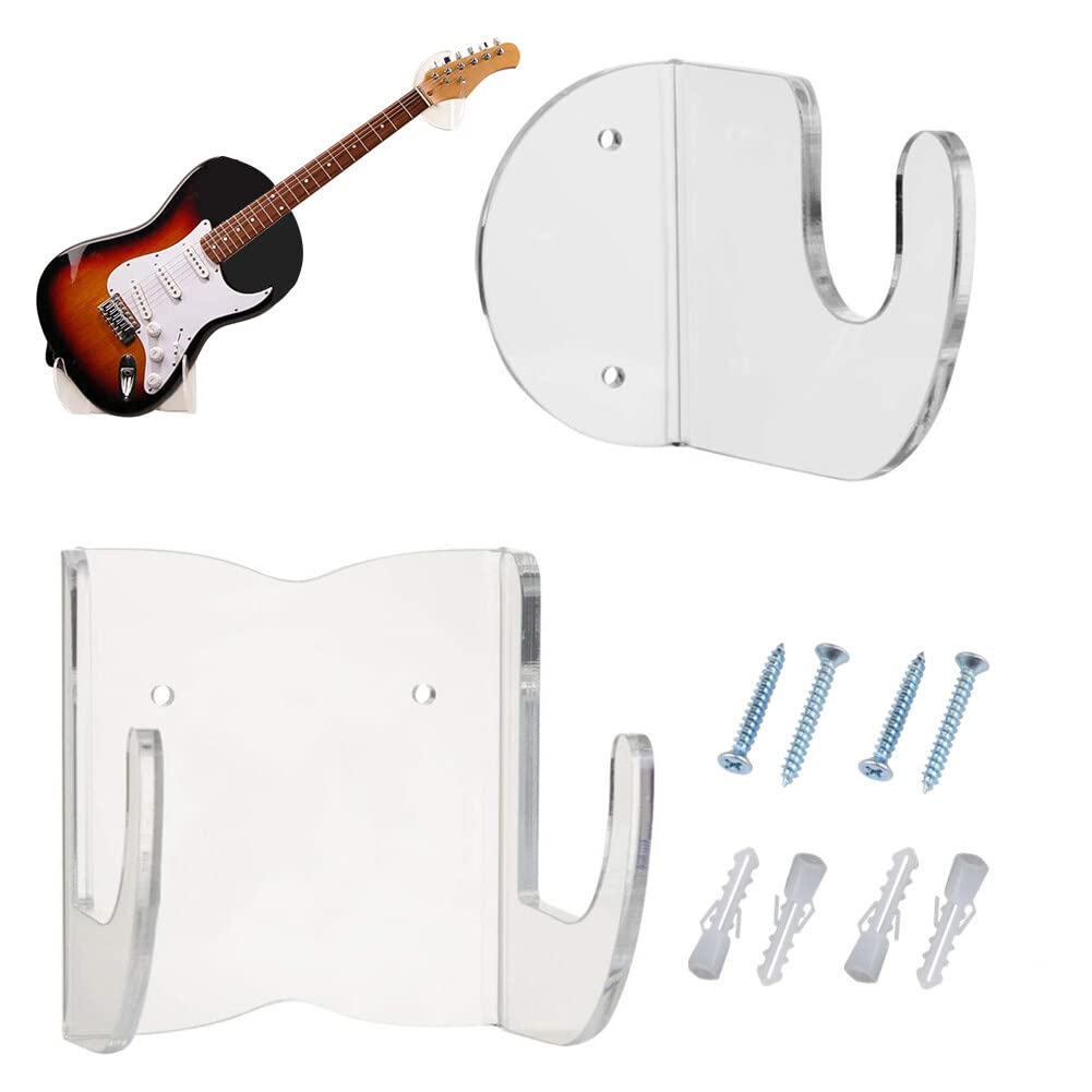 Uposao 2pcs Guitar Wall Mount Hanger Clear Acrylic Guitar Hanger Wall Hook Bracket Holder Stand Violin Hook with Screws for Bass Violin Mandolin Ukulele