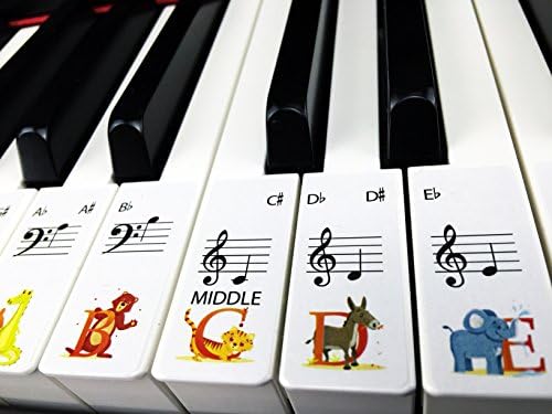 ANIMAL STANDARD piano / keyboard stickers for up to 88 keys childrens (88 KEY SET)