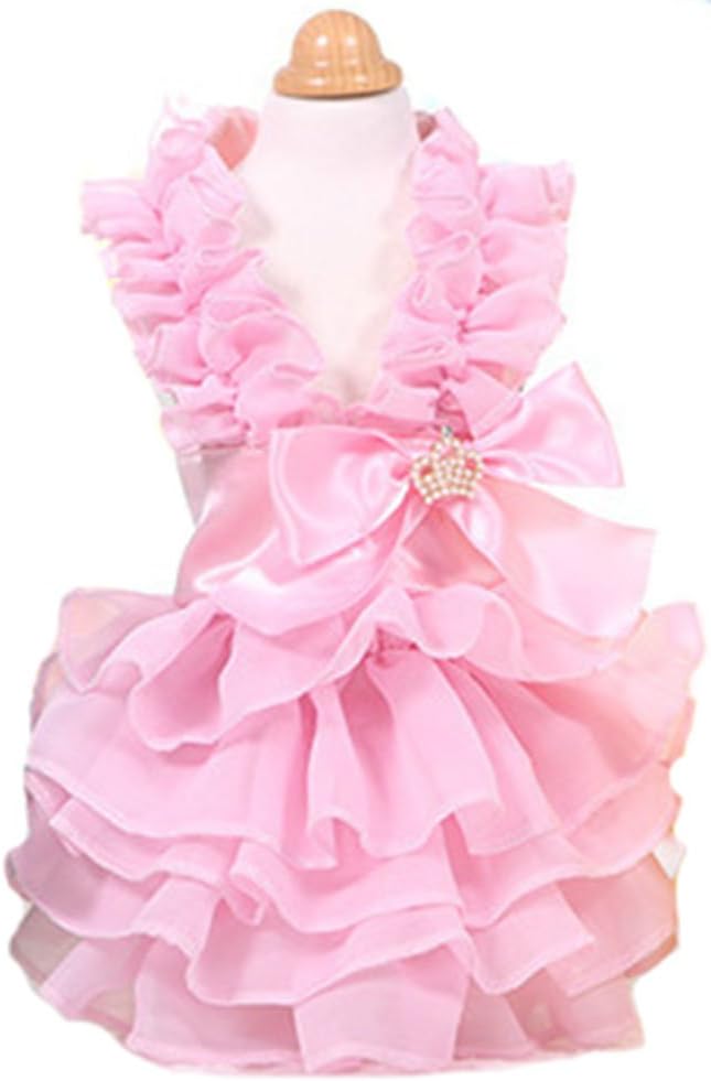 MaruPet Fashion Sweet Puppy Dog Chiffon Princess Dress for EXTRAL Small and Small Dog Pink S