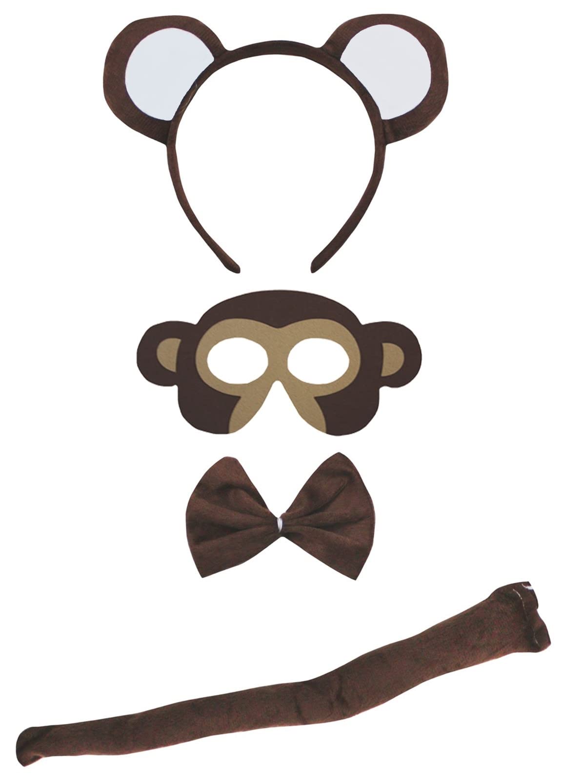 Petitebelle Headband Bowtie Tail Eye Mask 4pc Unisex Children Costume 1-5y (Monkey, One Size)