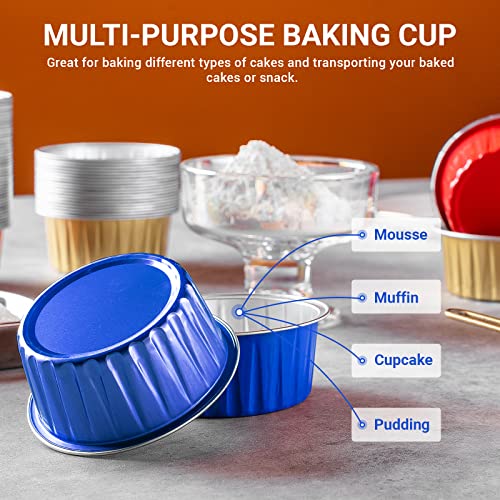 Blue 100pcs Aluminum Foil Baking Cups with Lids， 125ml Aluminum Foil