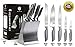 6 Piece Knife Set with Oval Stand by El Perfecto Kitchen Stainless Steel Blades & Steel Stand – 8” Chef, Slicing, & Bread, 5” Utility, & 3.5” Paring Knives + 30 Day Guarantee