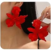 Red Flower Drop Earrings for Women Trendy Statement Irregular Petal Dangle Earrings Colorful Big Floral Earring Everyday Red Jewelry Accessories
