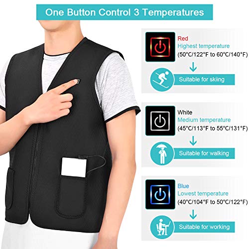 Chaleco Calefactable Lavable, Chaleco Calefactor de Invierno con Línea de Alimentación USB para Hombre y Mujer, Chaleco Térmico Eléctrico para Caza Cámping Excursionismo Esquí, Negro