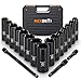 REXBETI 1/2-Inch Drive Deep Impact Socket Set, Laser-etched Markings, Metric, CR-V, 6 Point, 18-Piece Set