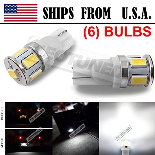 Neotuned 6x T10 White Super Bright LED Bulbs Wedge 6 5630SMD 192 168 194 2825 158