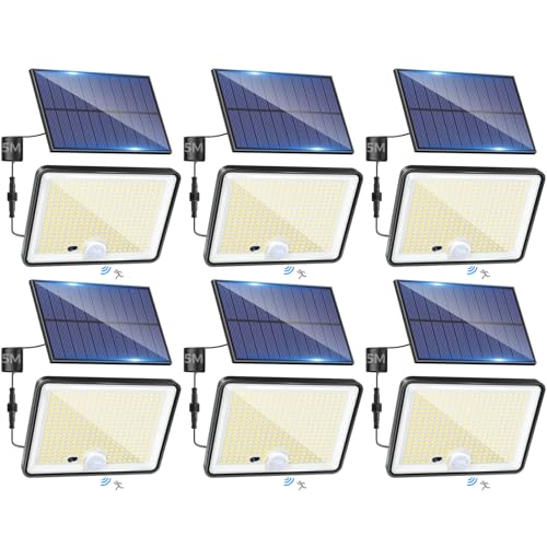 LOTMOS 6 Stück Solarlampen für Außen mit Bewegungsmelder, 342 LED Aussenleuchte Solar IP65 Wasserdicht Solarleuchte 3 Modi Strahler mit Fernbedienung, Solar Lam