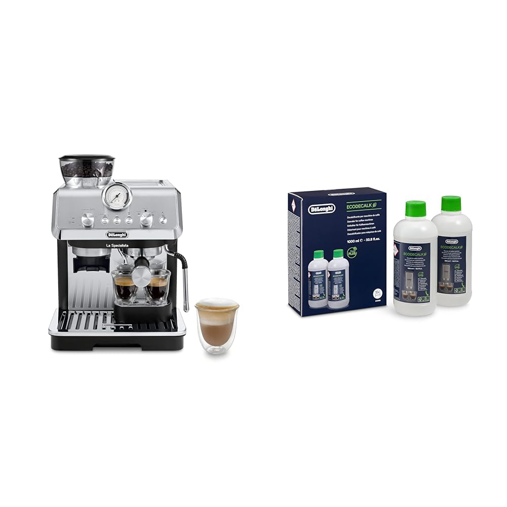 De'Longhi La Specialista Espresso Machine with Grinder, Milk Frother, 1450W, Barista Kit - Bean to Cup Coffee & Cappuccino Maker & Eco Descaler Set of 2, Two Bottles, Clear