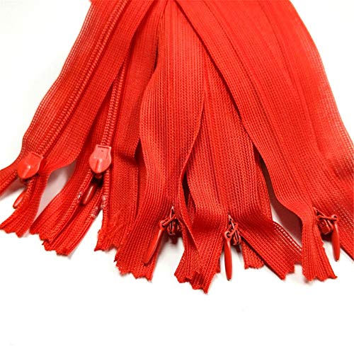 50pcs Long Nylon Invisible Zippers for DIY Sewing Back Dress Cushion Tailoring Accessories Tailor Tool (Red, 18inch)
