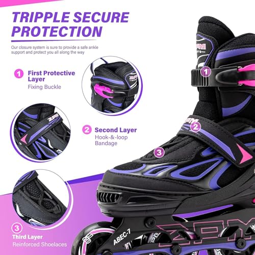 2PM Sports Adjustable Inline Skates for Girls and Boys Women Men, Sizes 30-33, 34-37, 38-41 and 42-44
